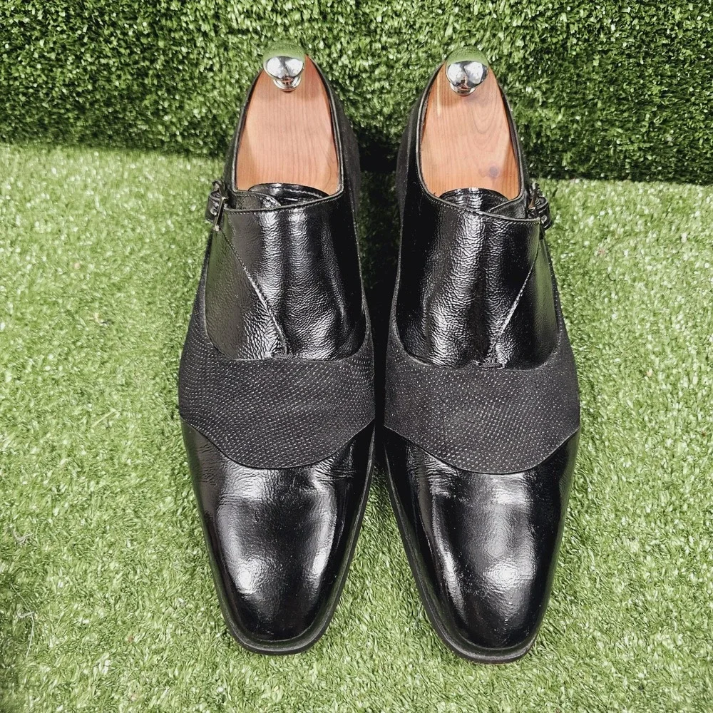 Mezlan Havre Black Leather Monk Strap Beaded Loafer Dress Shoes Mens 11